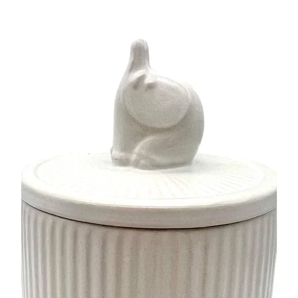 RARE White Ceramic Elephant Lidded Canister Whimsical Storage Decor 6" H - Picture 4 of 9